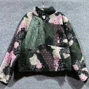 Joy Lab Sherpa Sweatshirt Womens Small Multi Camo Print Half Zip Raglan Sleeve
